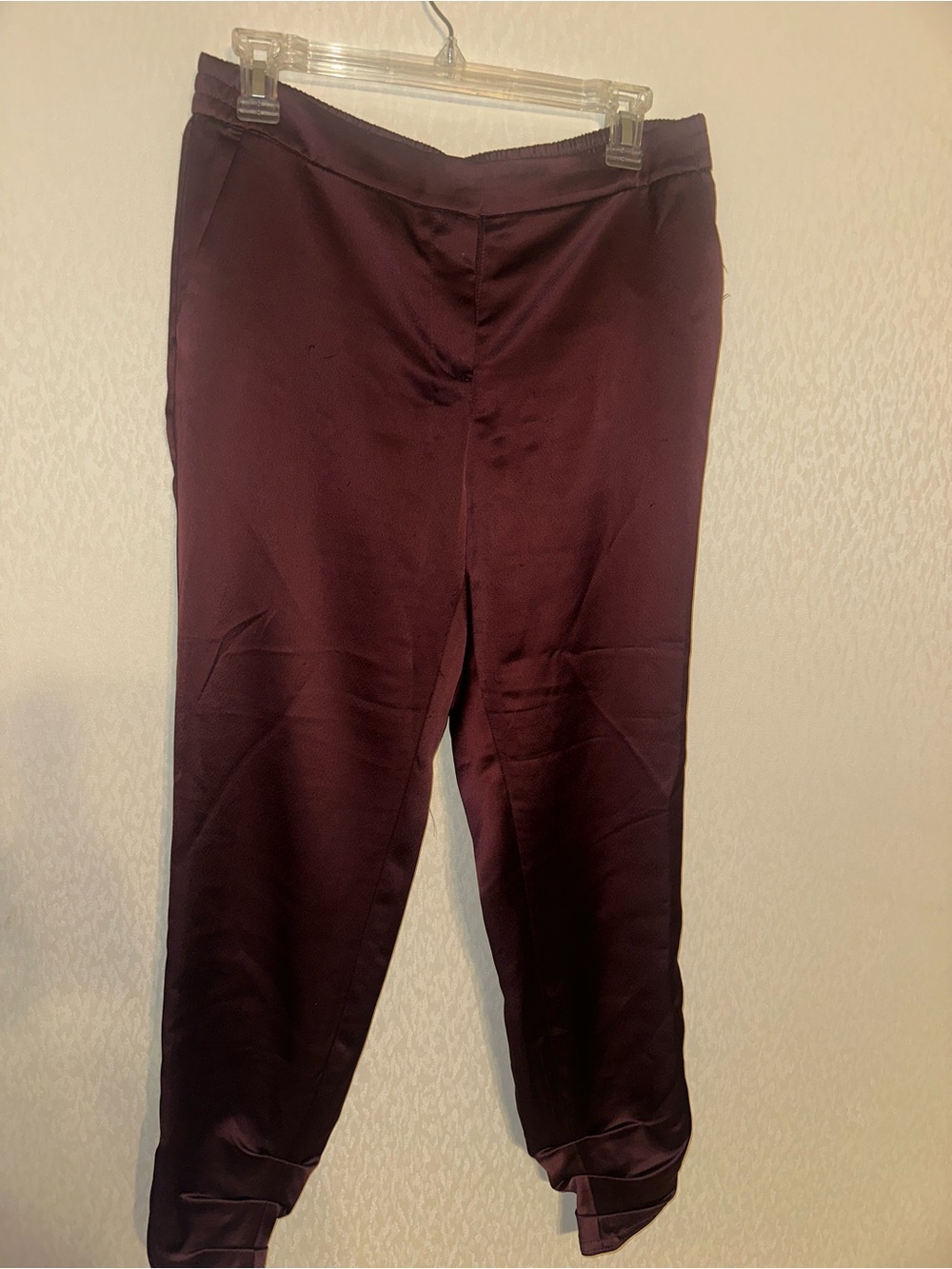 White House Black Market Burgundy Satin Tapered Pants